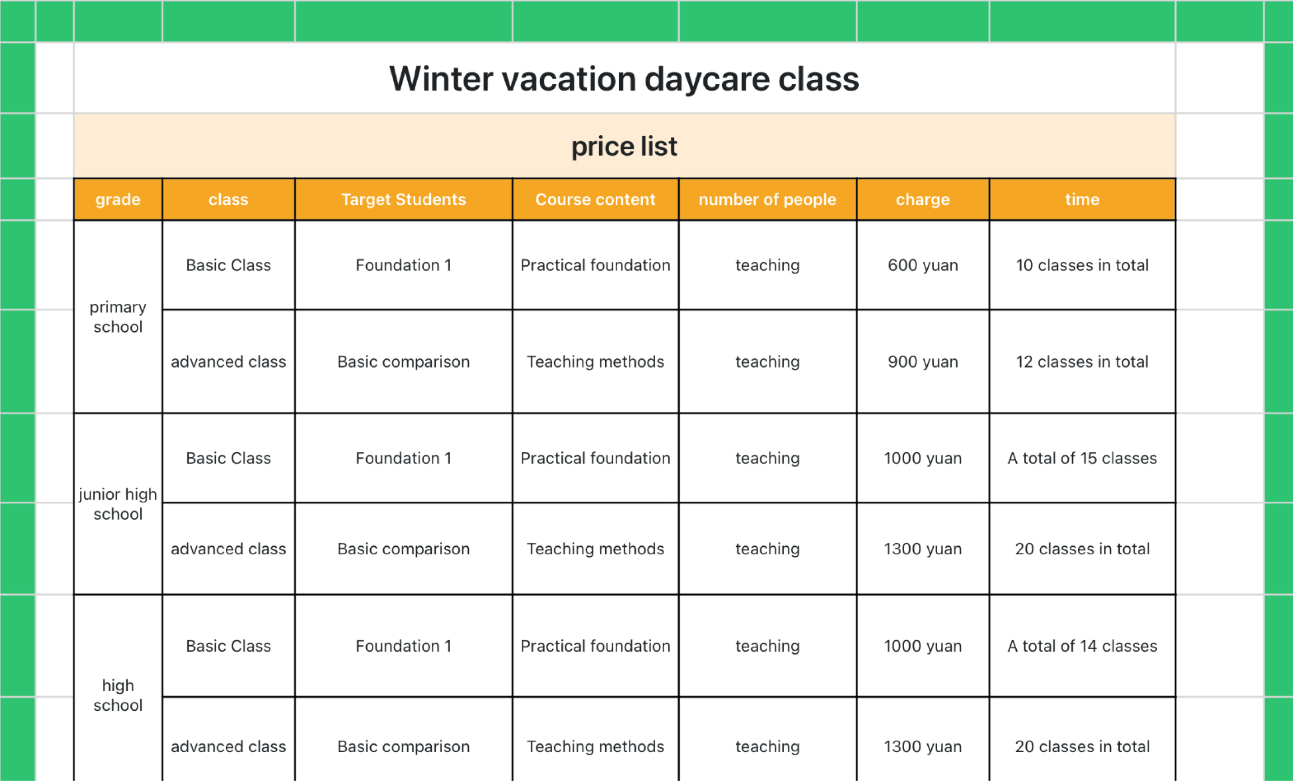 winter vacation care class
